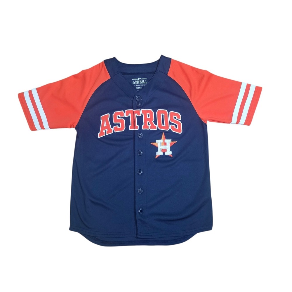 Houston Astros Youth Medium Jersey MLB Baseball Button Front Navy Orange